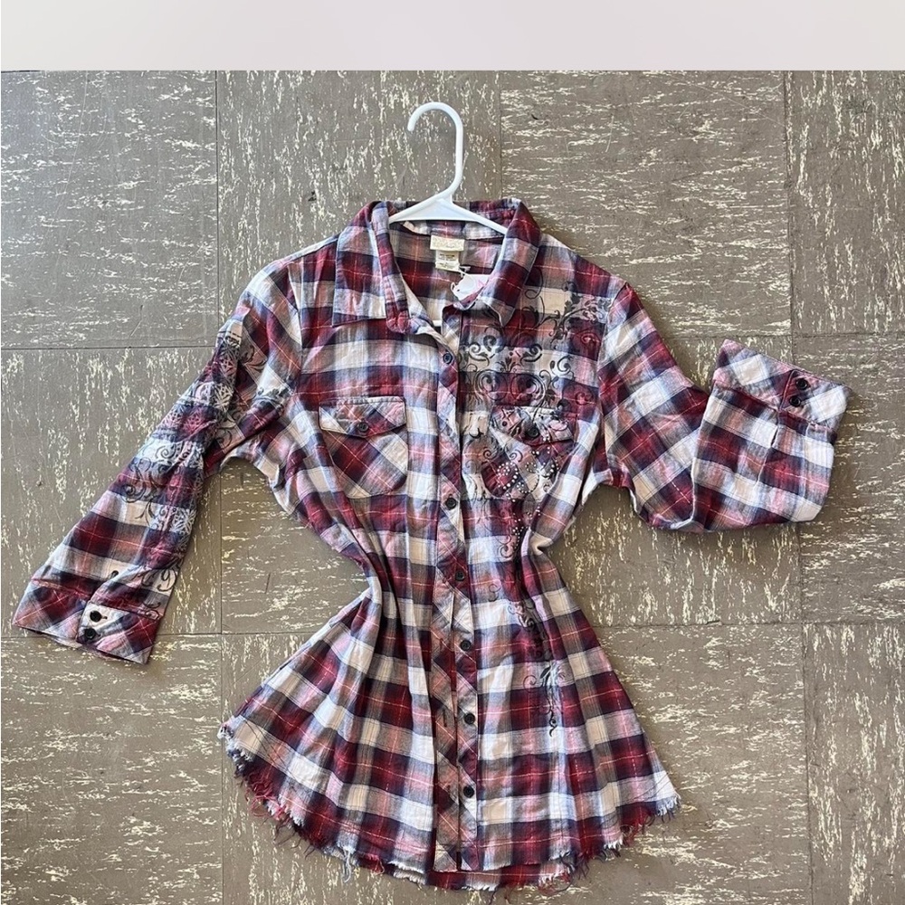 Plaid Kids Shirt with Embroidered Details